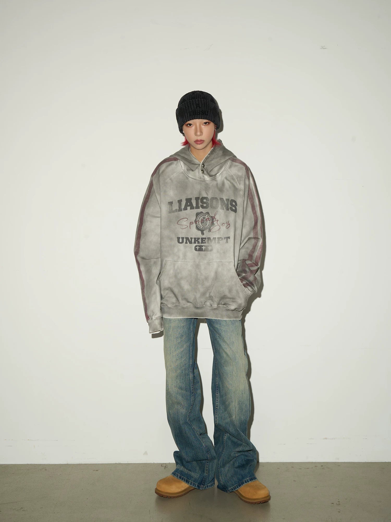 Letter Print Washed Oversize Hoodie