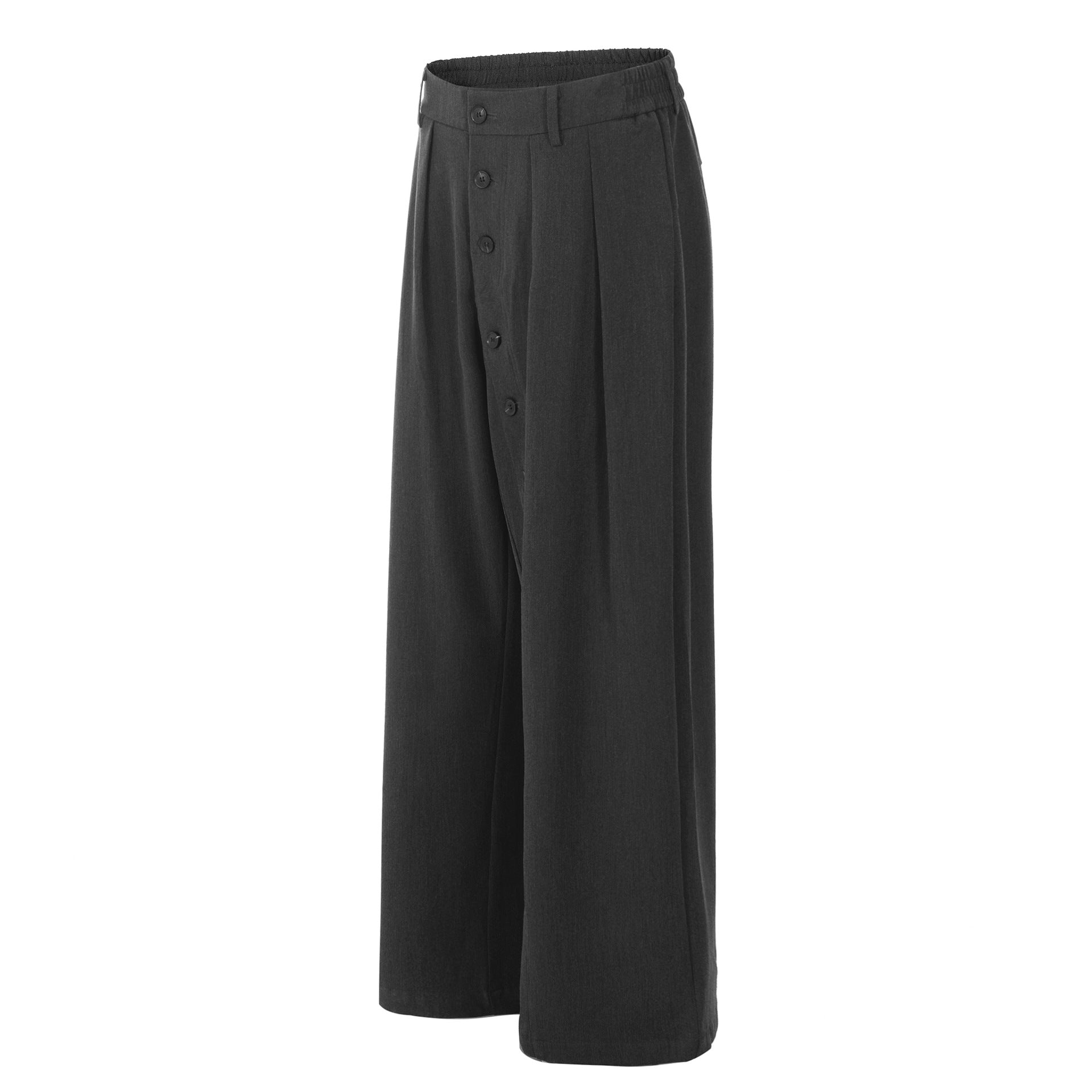 Asymmetrical Button Pleats Wide Leg Trousers