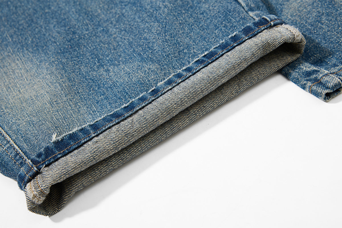 Embroidery Curved Wide Leg Denim Jeans