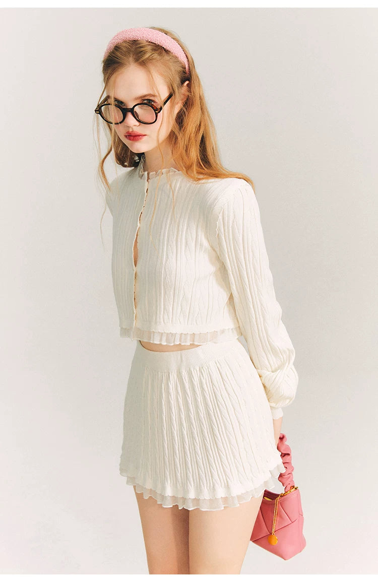 Tulip Button Knit Cardigan & Knit Short Skirt Setup
