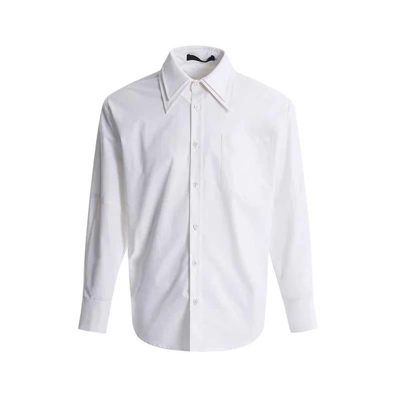 Double Pleated Collar Shoulder Pad Long Sleeve Shirt