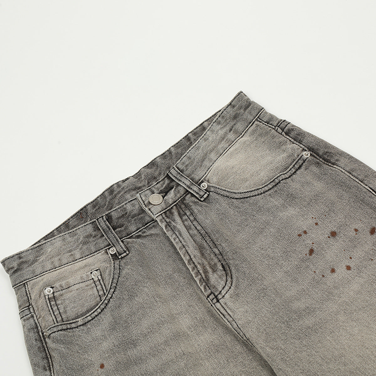 Washed Damage Straight Wide Leg Denim Jeans