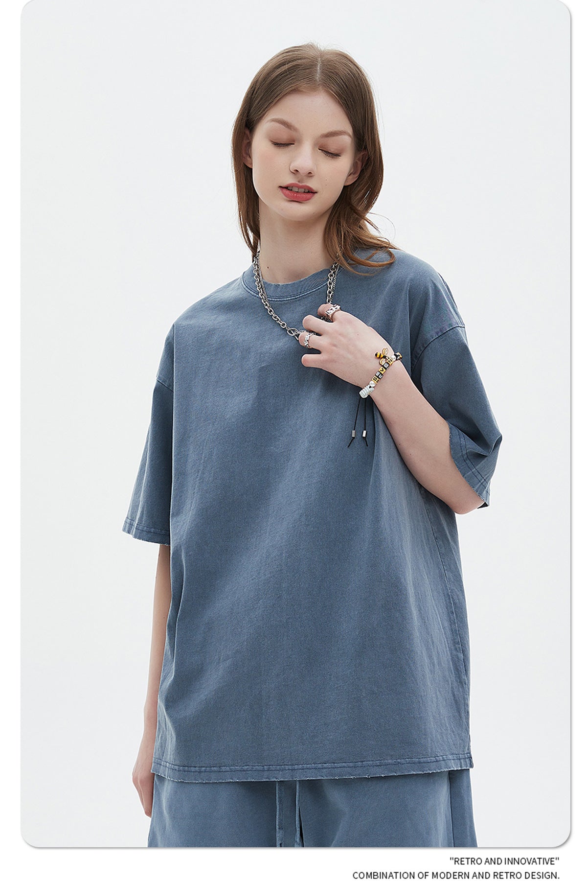 Washed Dyed Oversize Damage Short-sleeve T-shirt & Short Sweatpants Setup