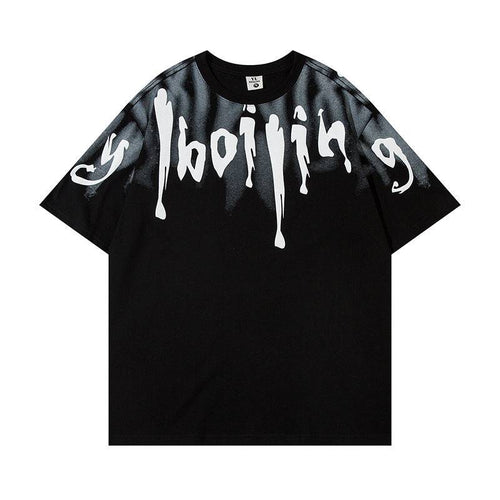Camiseta con estampado de letras y hombros caídos - M / Negro