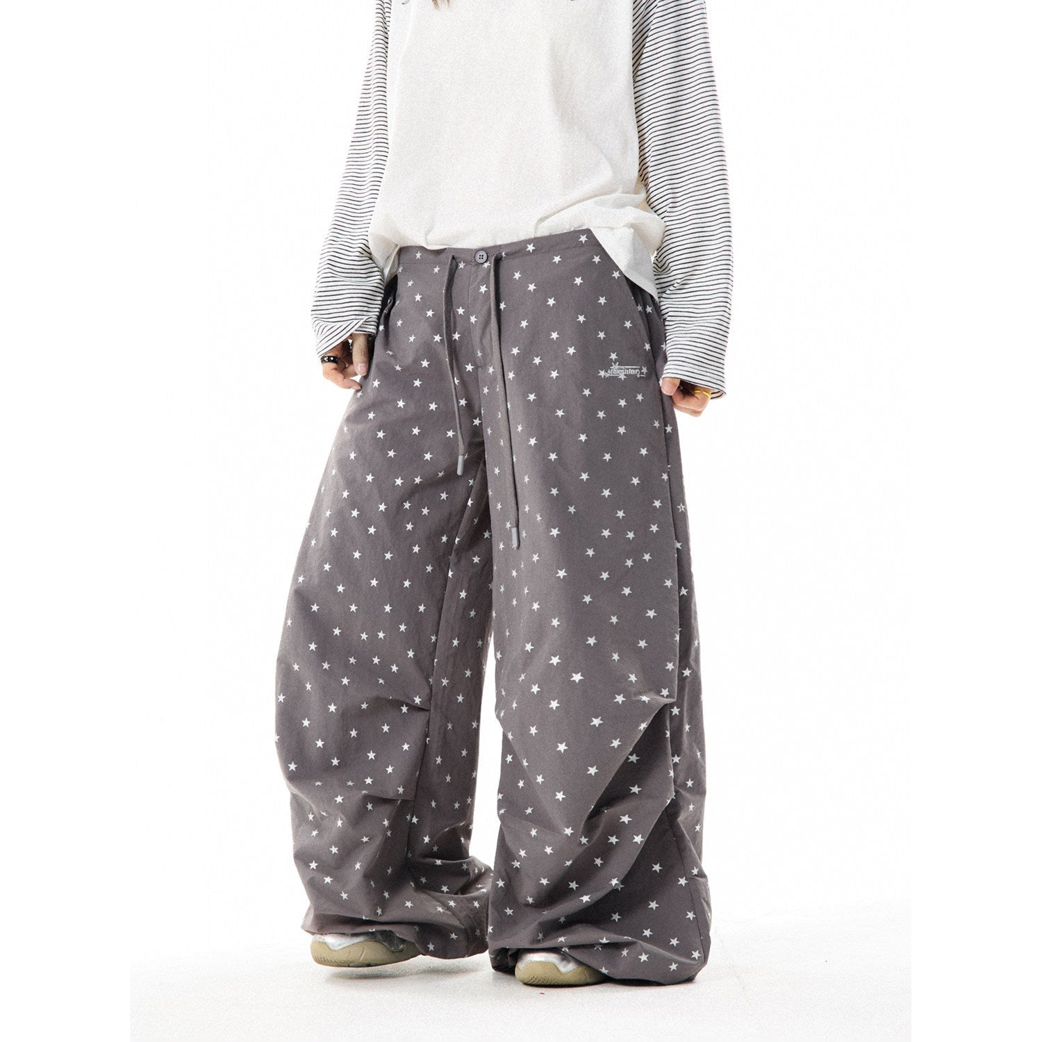 Allover Star Print Wide-Leg Pants