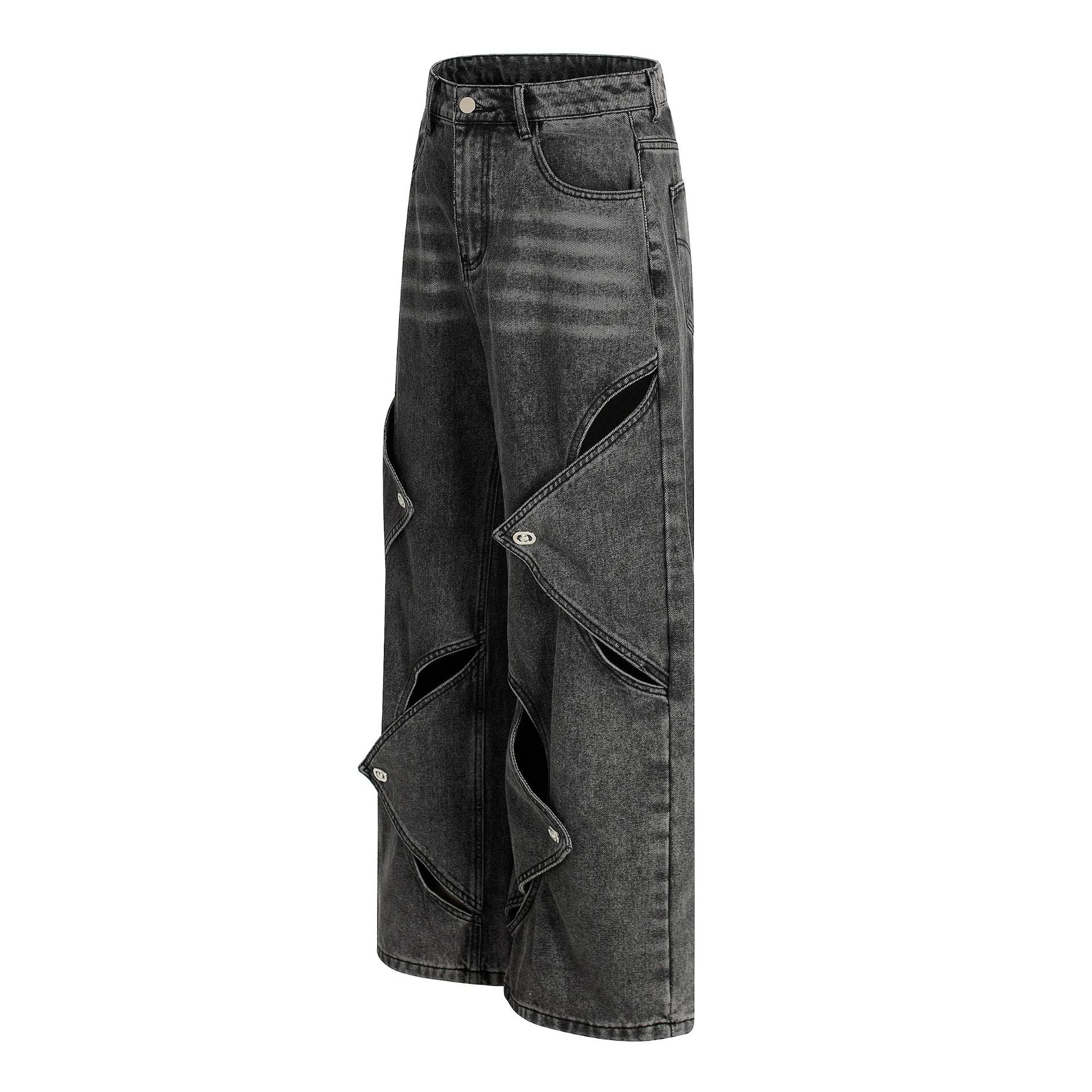 Washed Irregular Panel Wide Leg Denim Jeans