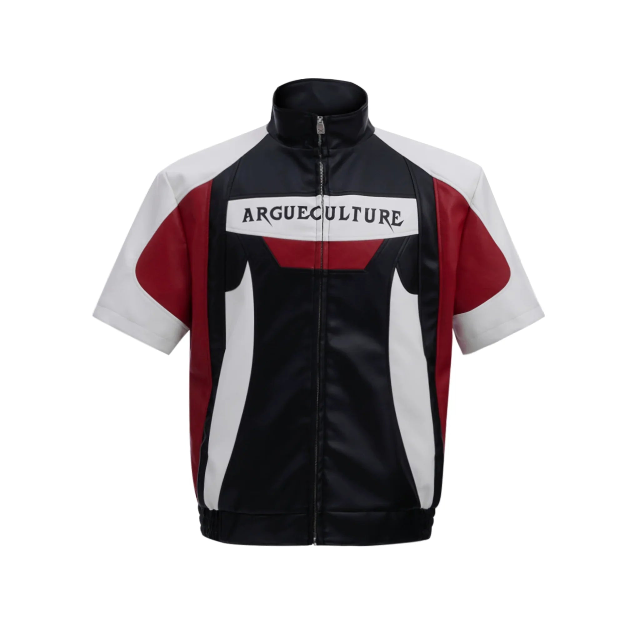 PU Leather Short Sleeve Zipper Jacket