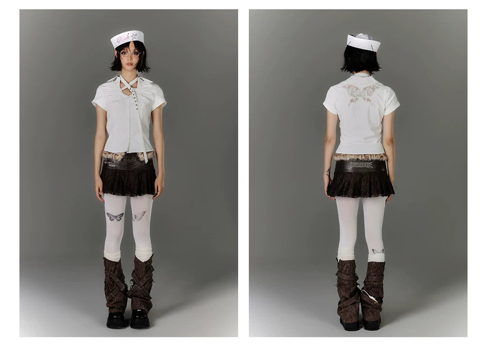 Button Strap Detail Fitted Short Sleeve Shirt