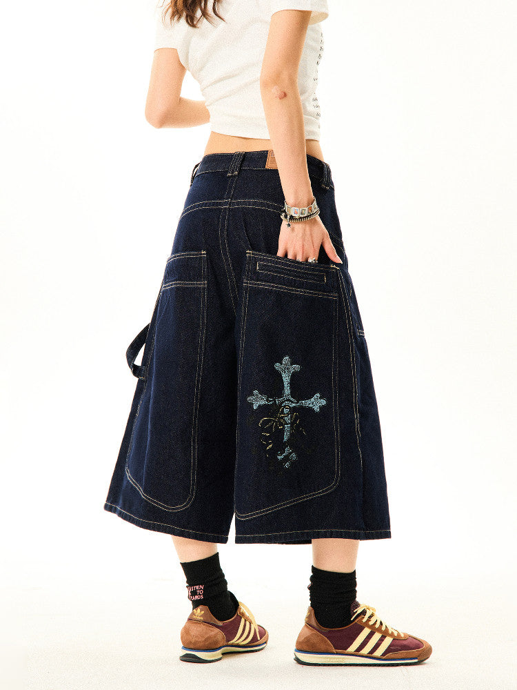 Wide-Leg Denim Shorts