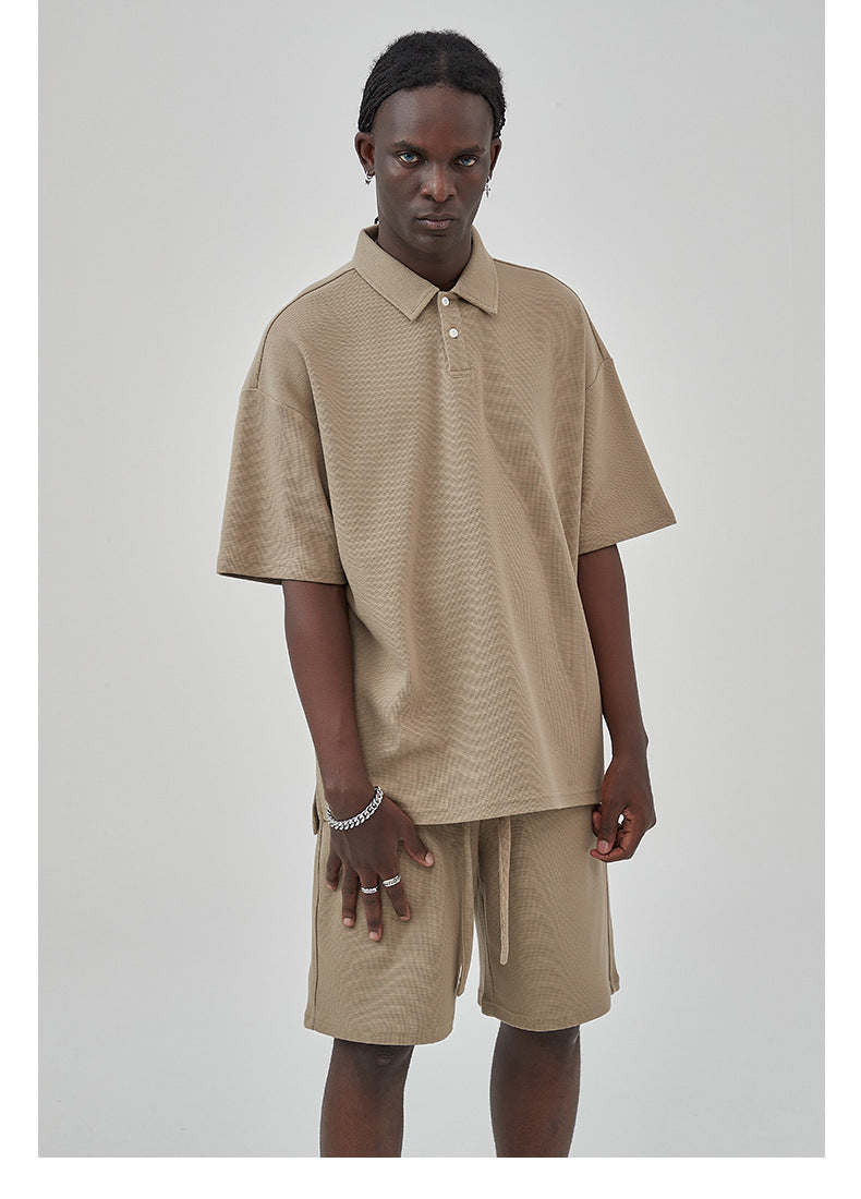 Oversize Waffle Polo Shirt & Waffle Shorts Setup