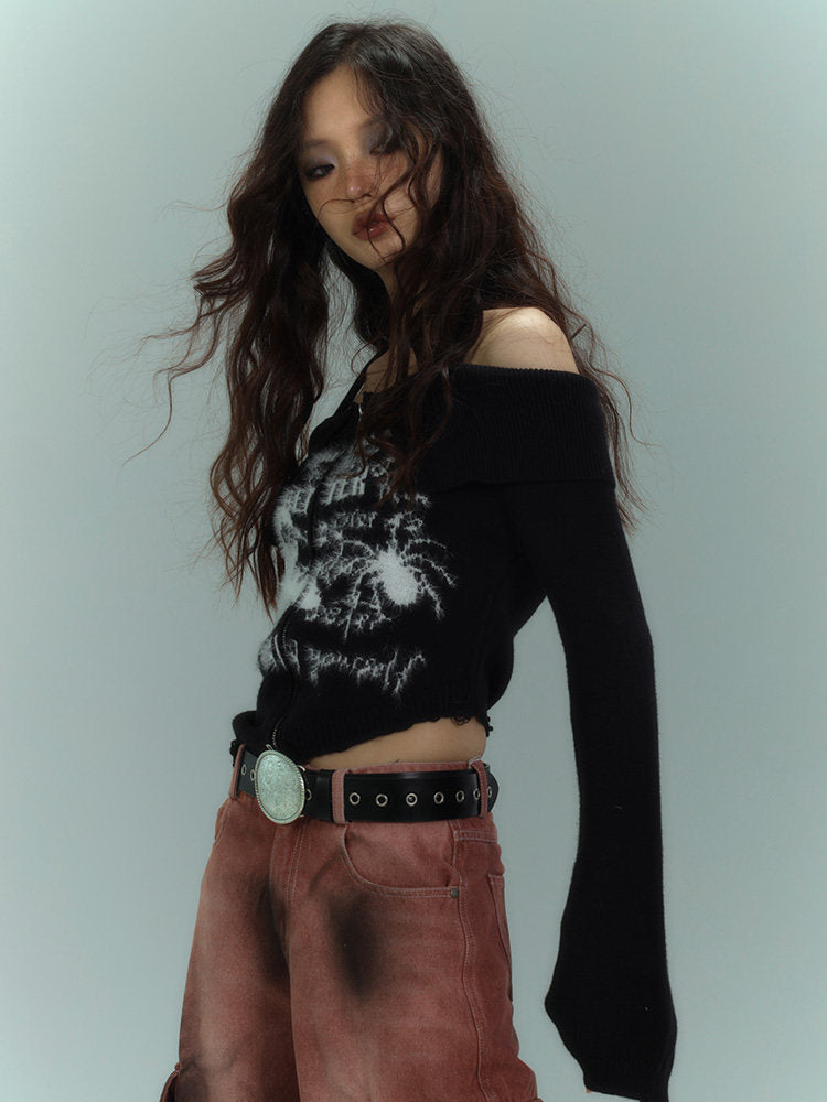 Off-Shoulder Halter Slim Knit Sweater