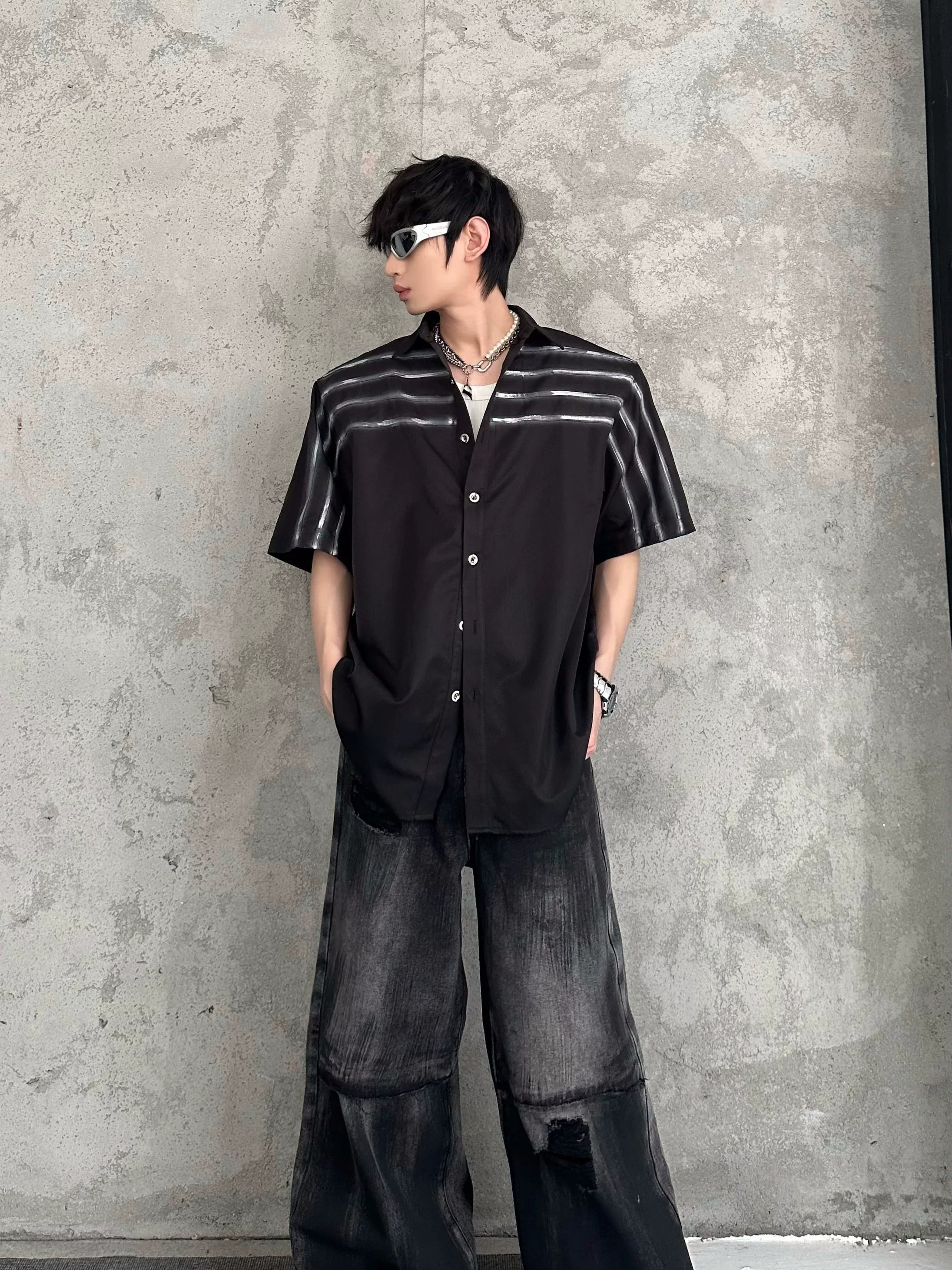 Shoulder-Pad Line Design Short Sleeve Shirt