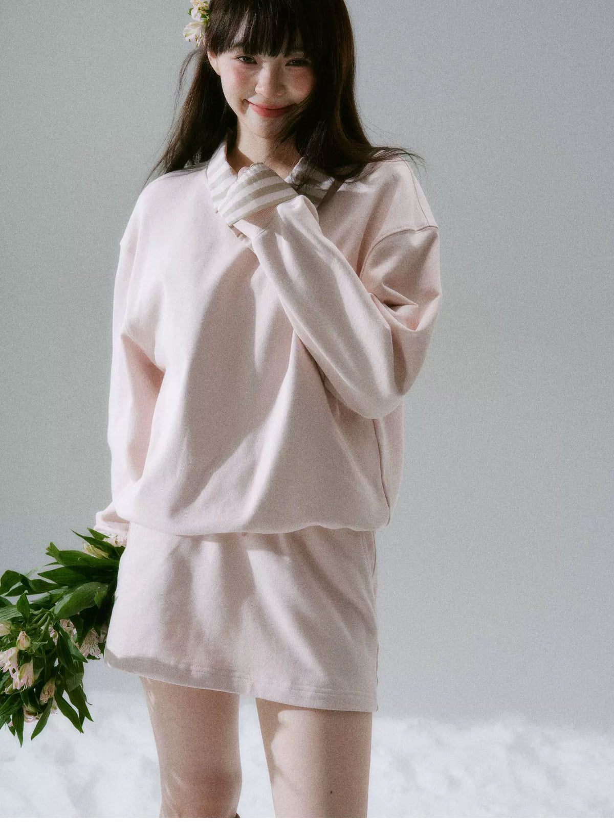 Skin-Friendly Sweatshirt & Short Skirt Setup