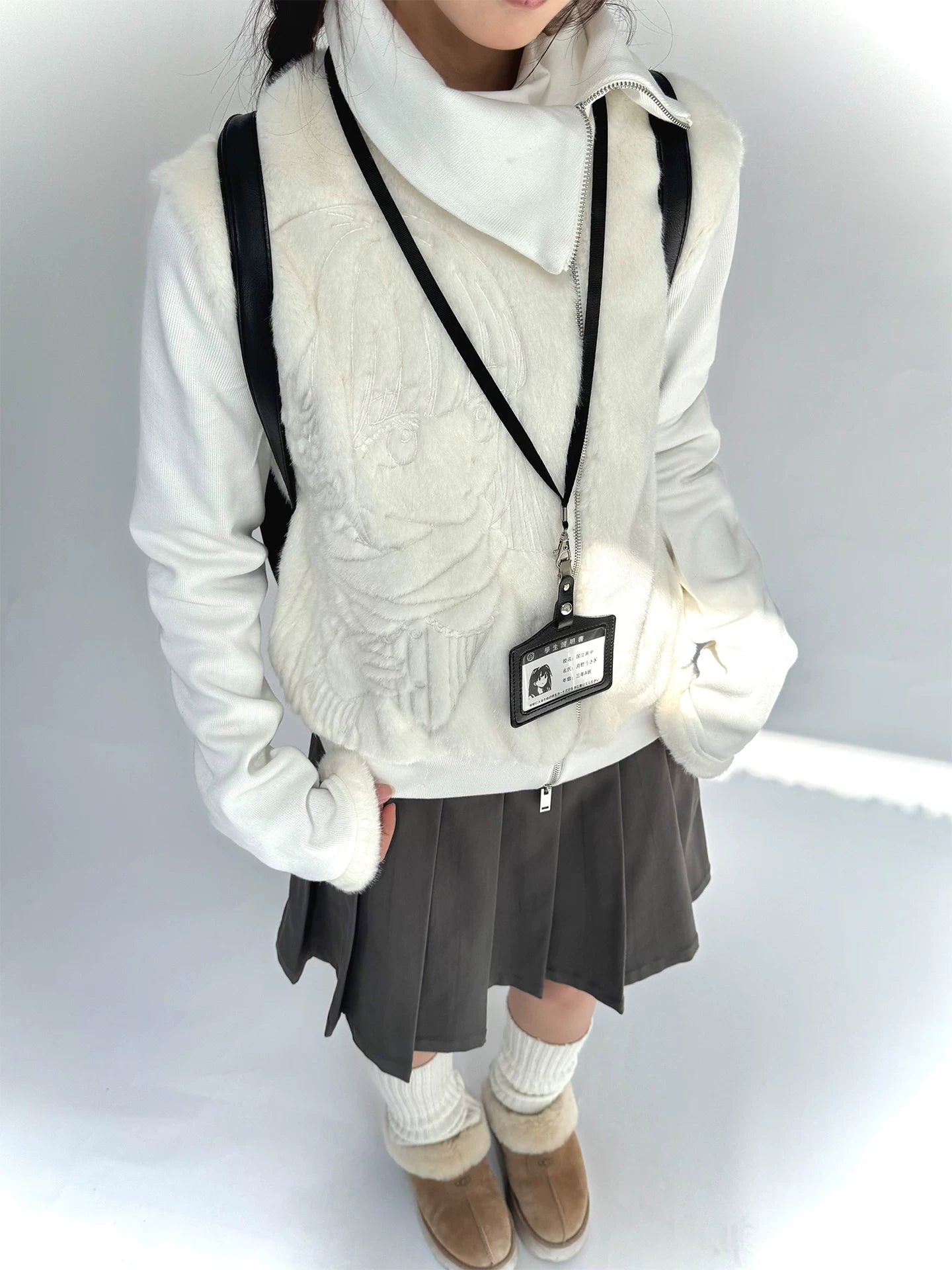 Fleece Embroidery Asymmetrical Zipper Jacket