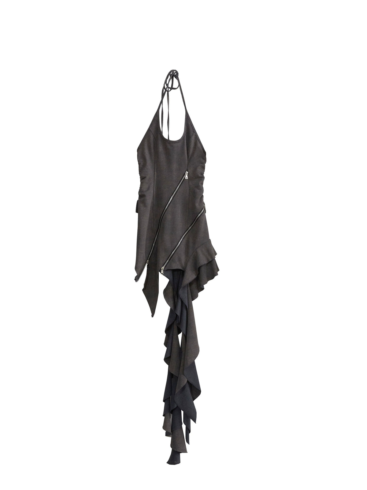 Zipper Decoration Ruffled Edge Dress