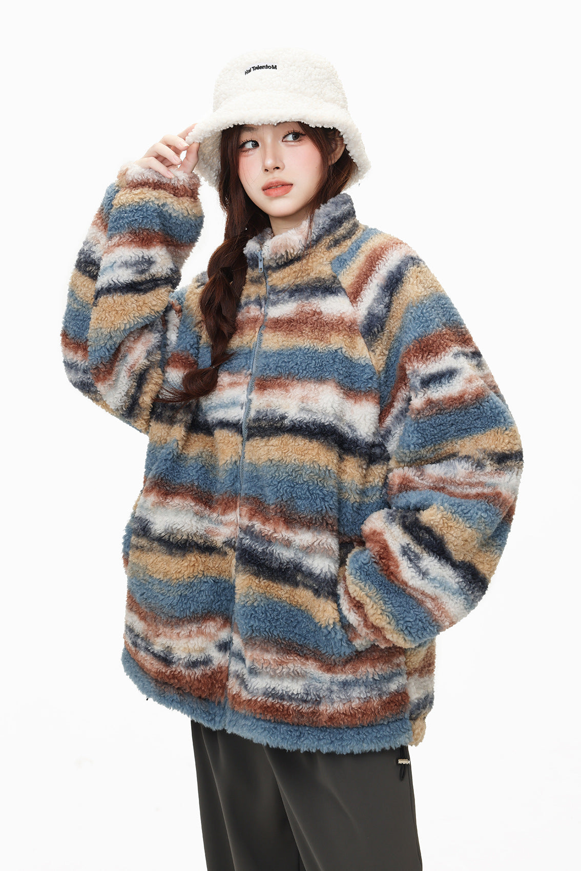 Gestreifte Sherpa Mehrfarbige Jacke