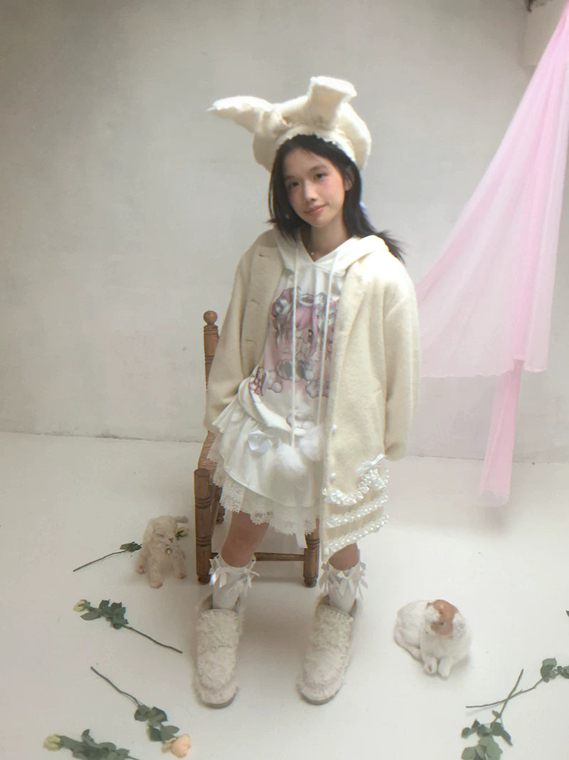 Lace Bow Puff Sleeve Coat