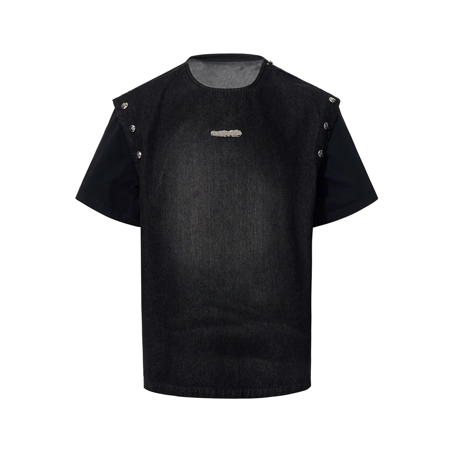 Washed Damage Patch Black Denim Short