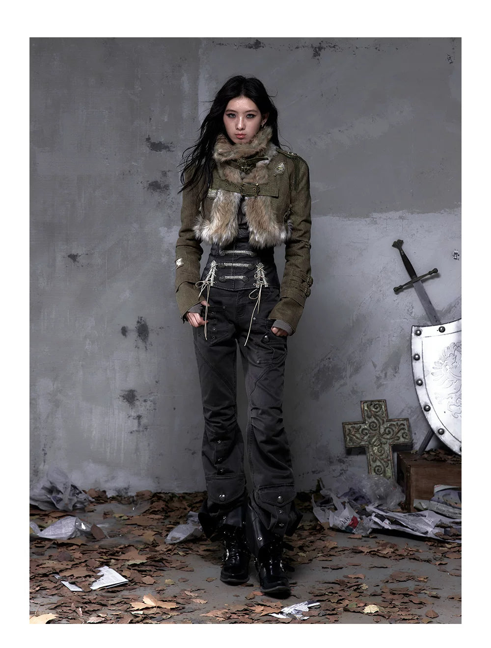 Wrinkle Washed Flare Suede Pants