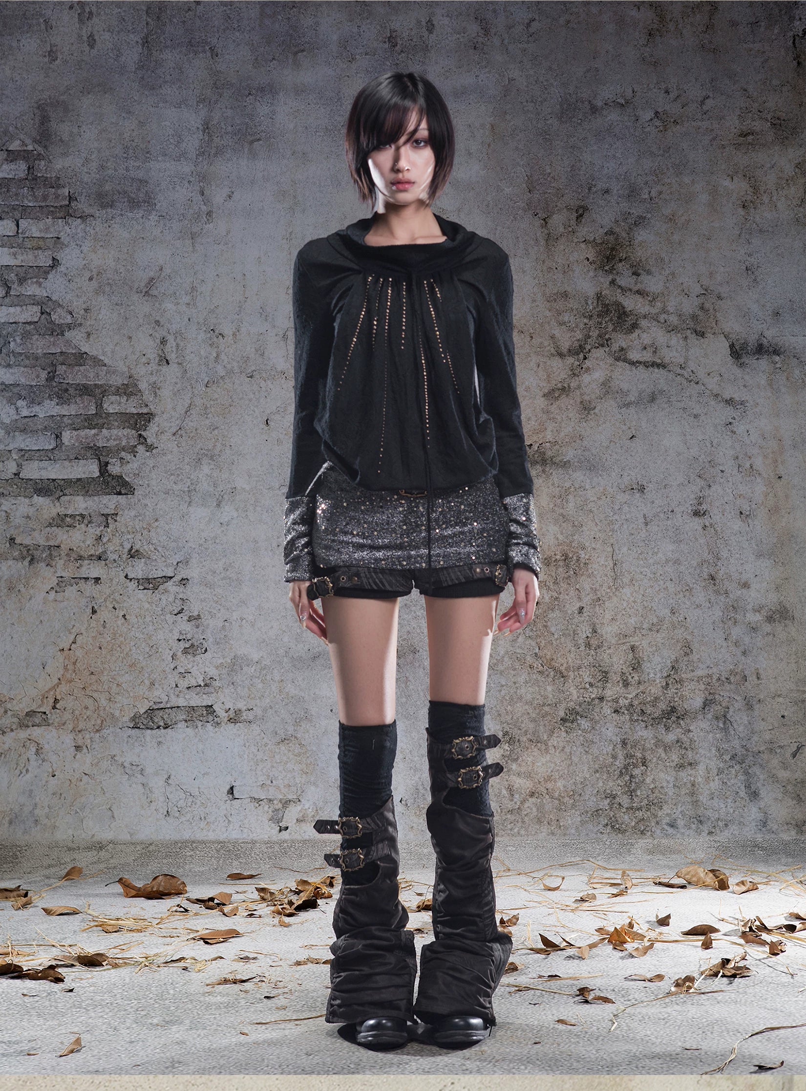 Original 2-Way Pullable Neck Gothic Style Blouse