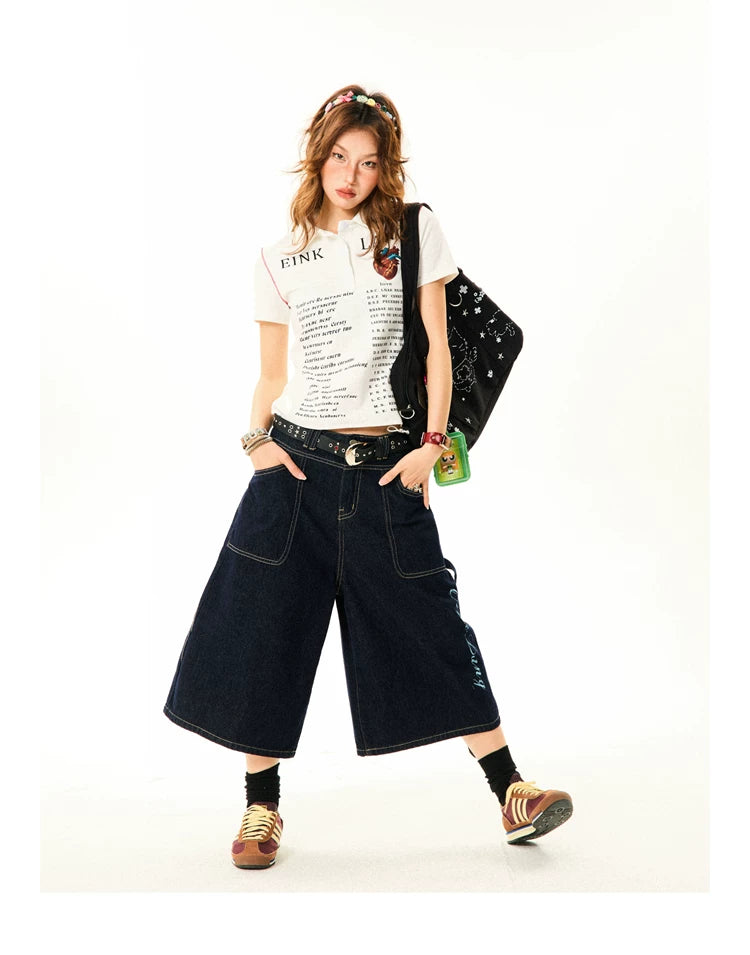 Wide-Leg Denim Shorts