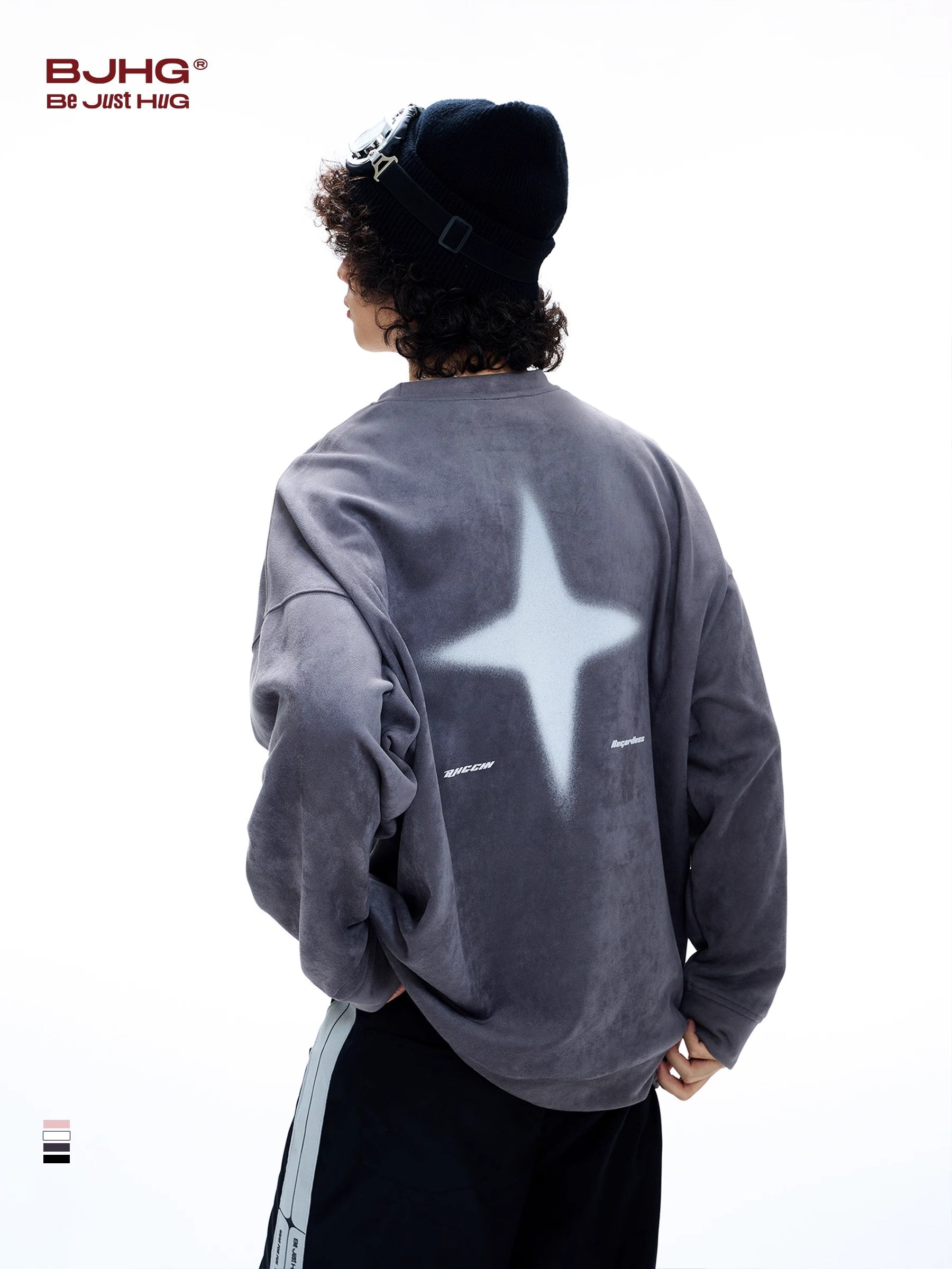 Overize Suede Round Neck Sweatshirt