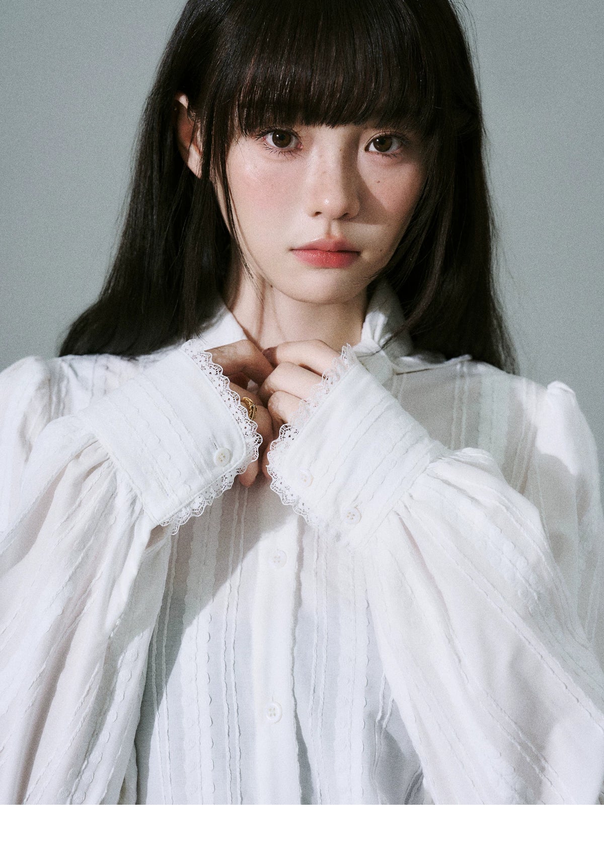 Bow Tie Collar Pleats Detail Blouse