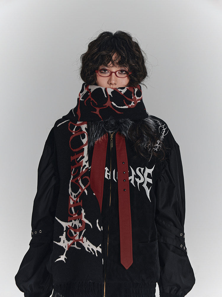 Embroidery Fur Collar Oversize Zipper Jacket