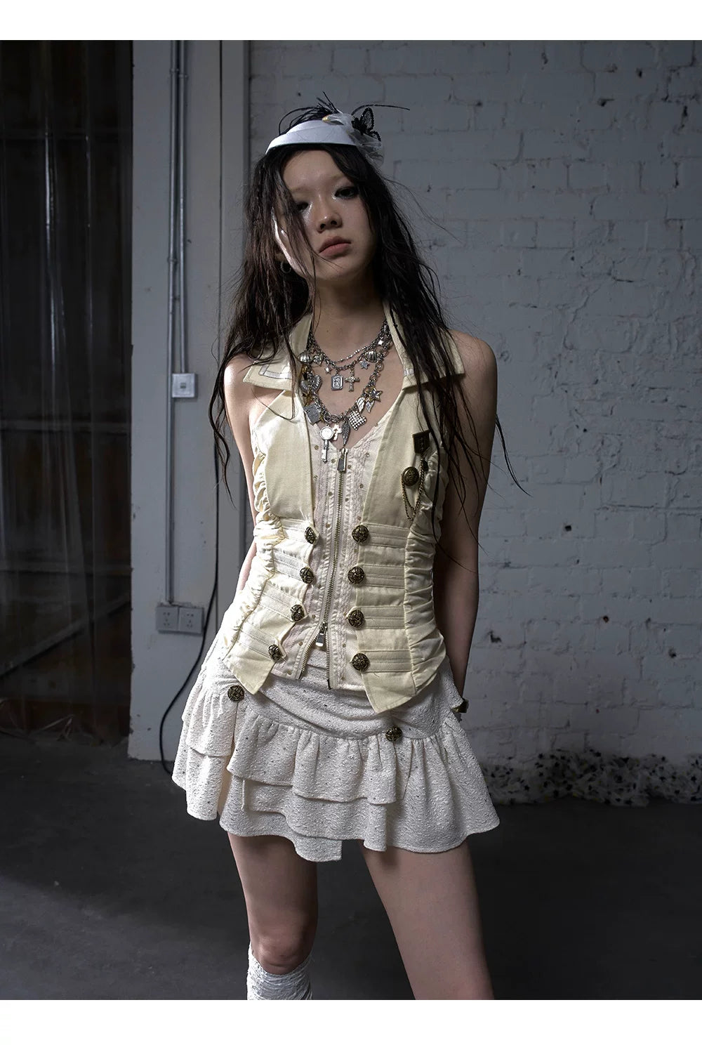 V-Neck Fake Layered Waist-Fit Tank Top