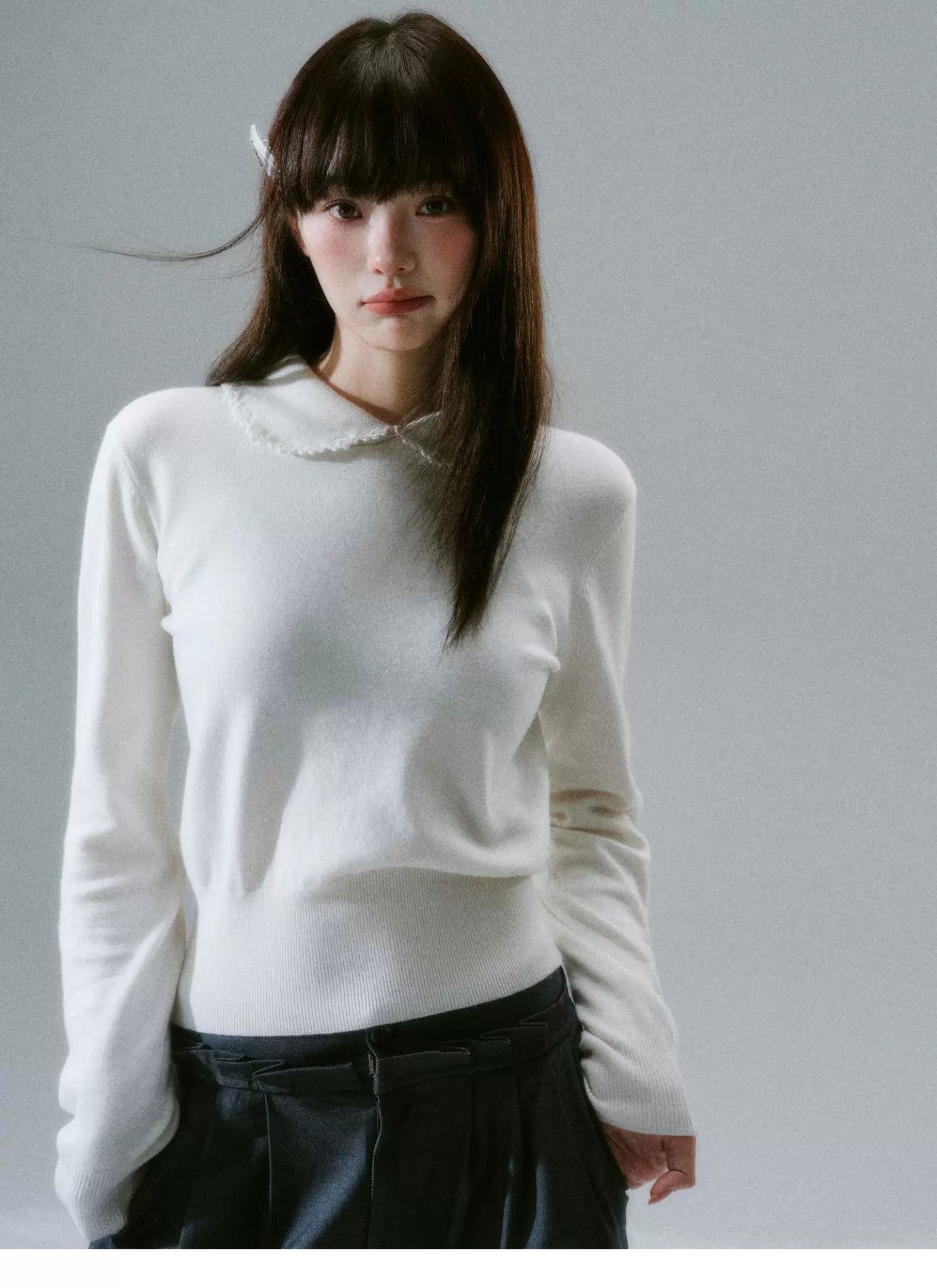 Handmade Crochet Crew Neck Slimming Polo Knit Sweater