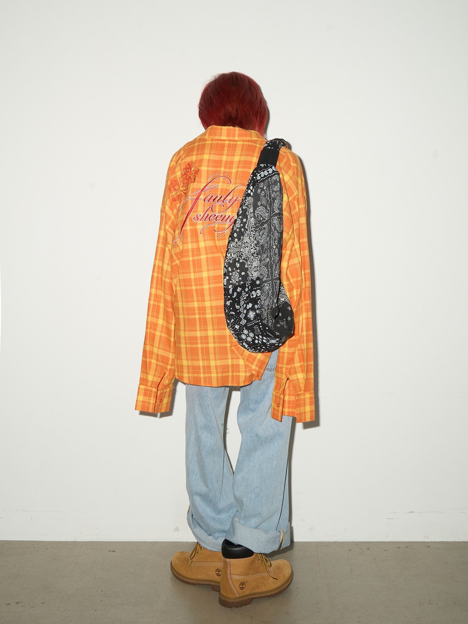 Plaid Embroidery Print Oversize Long Sleeve Shirt