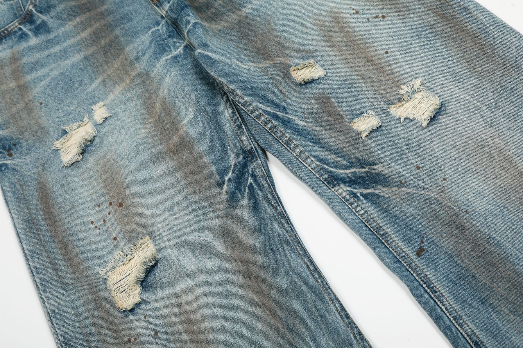 Washed Damage Barrel Denim Jeans
