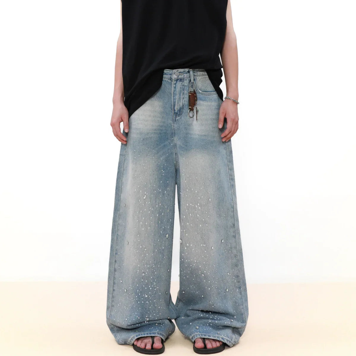 Jean large en denim avec strass