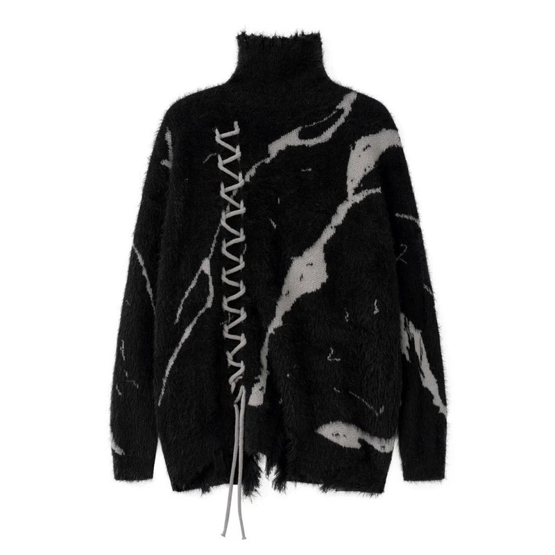 Monochrome Lace-Up Knit Sweater