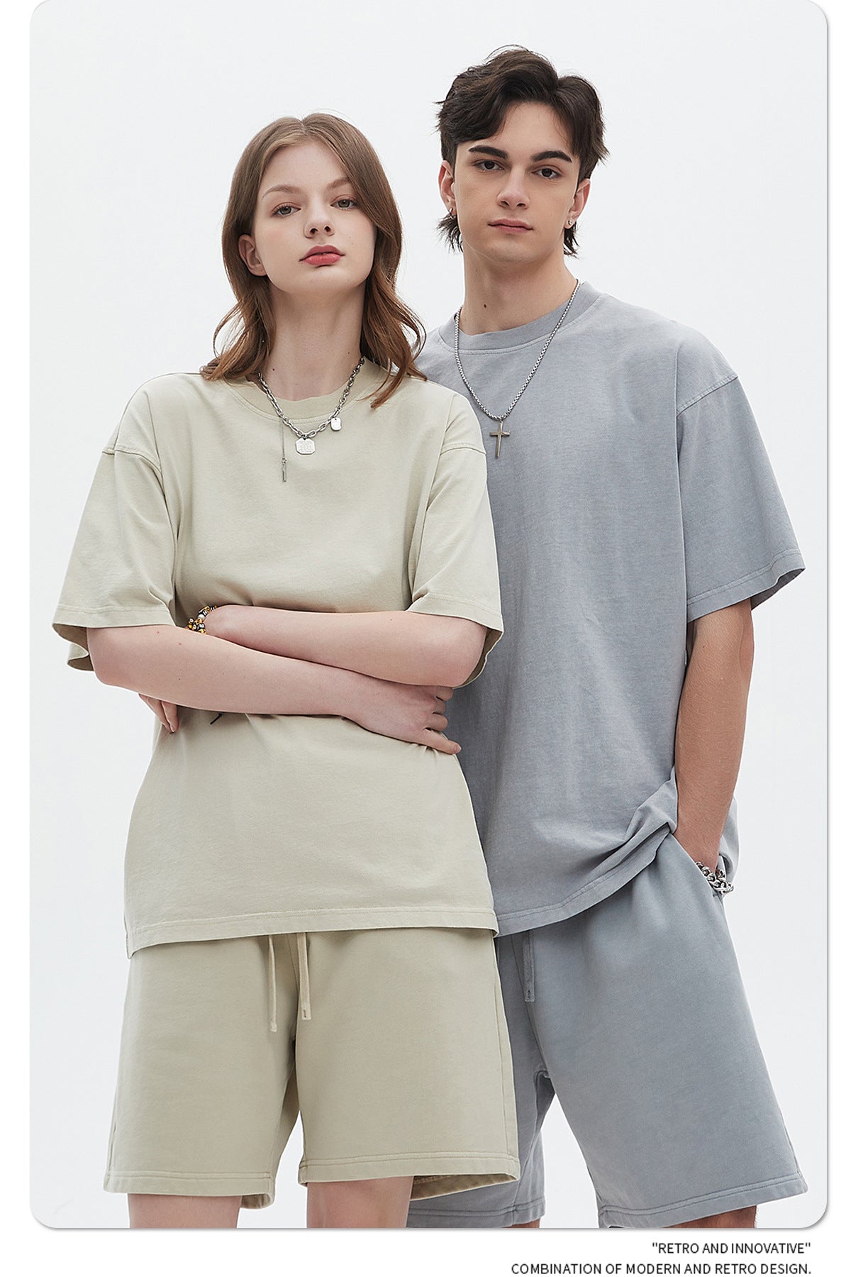Oversize Washed Short-sleeve-T-shirt & Washed Short Sweatpants Setup