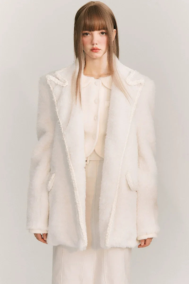 Loose Plain Fake Woolen Jacket