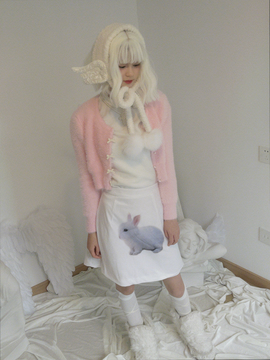 Pearl Bow Short Knit Cardigan