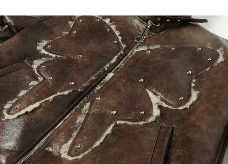 Fake Shearling Thick PU Leather Jacket
