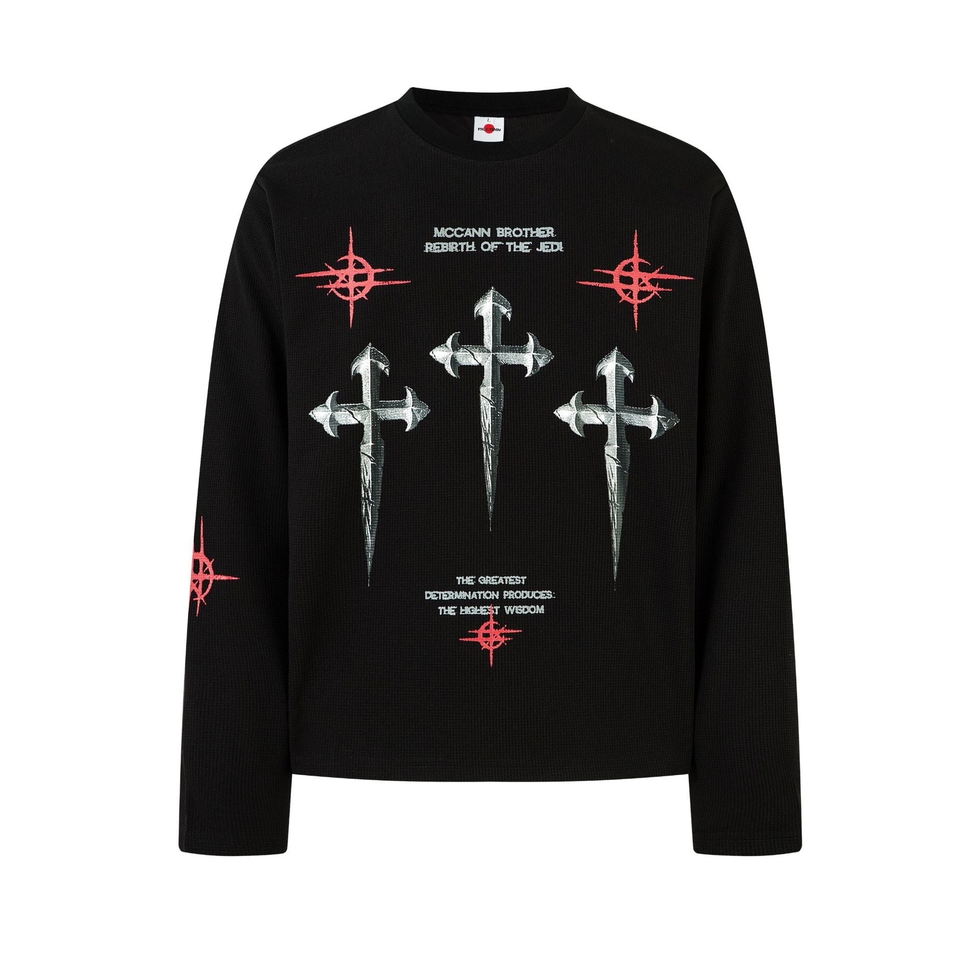 Cross Graphic Print Waffle Long Sleeve T-Shirt