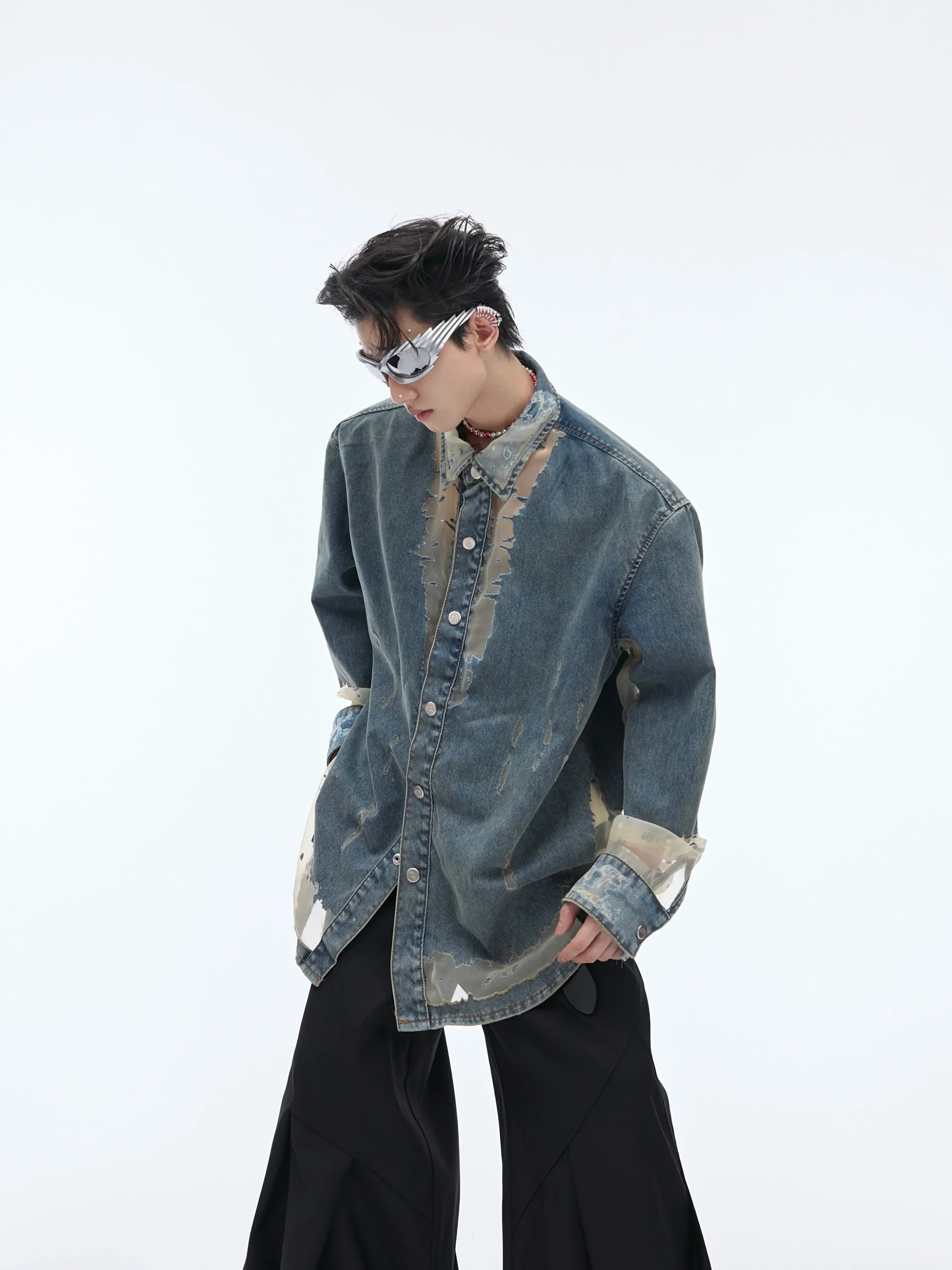 Oversize Damage Sheer Denim Shirt