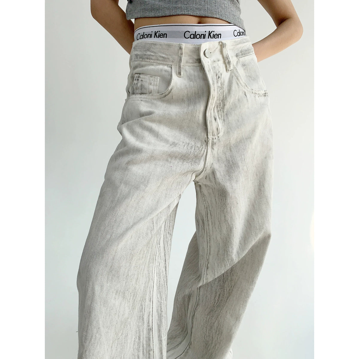 Wide-Leg Straight White Denim Jeans
