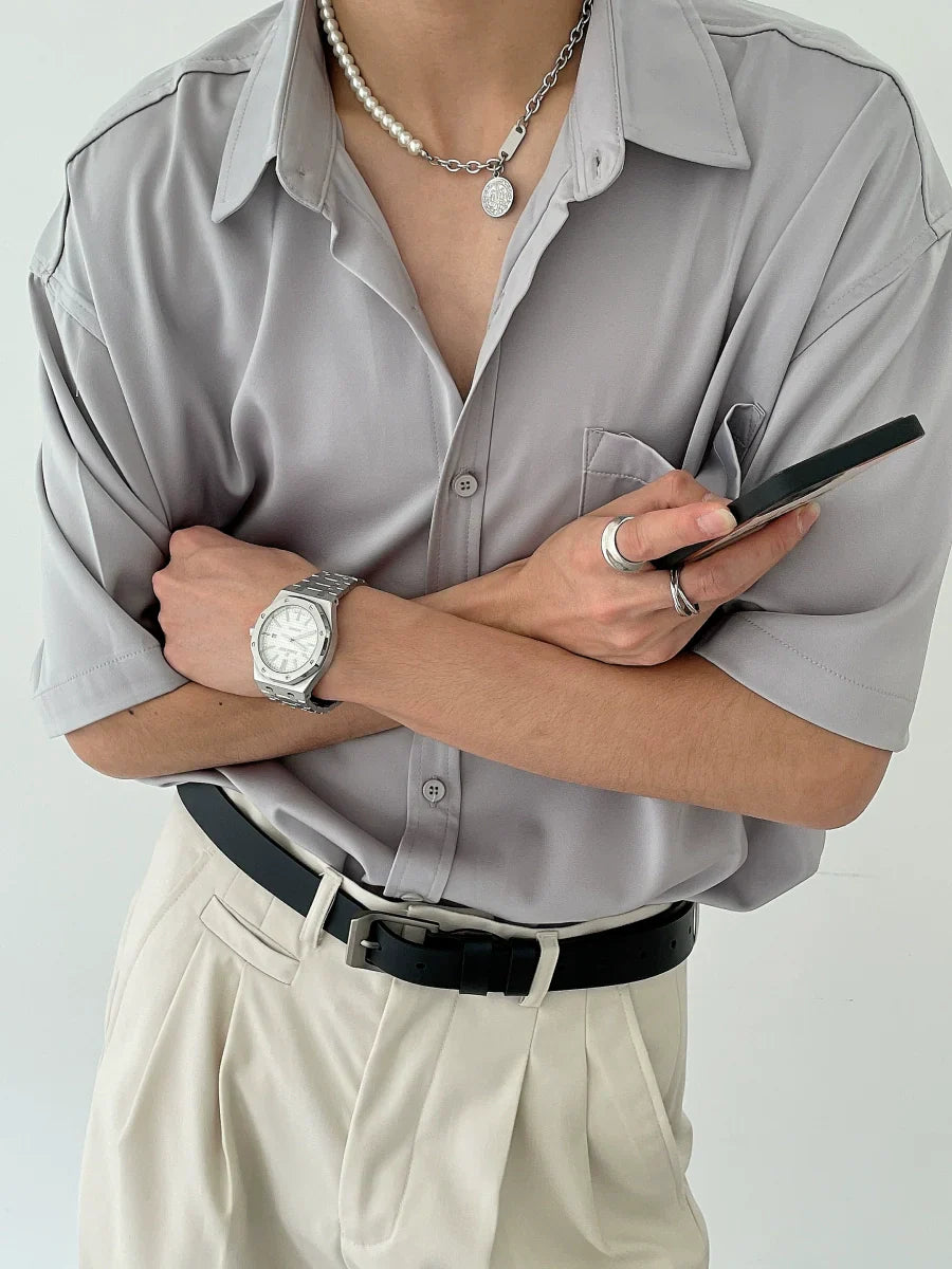 Oversize Satin Short Sleeve Shirt