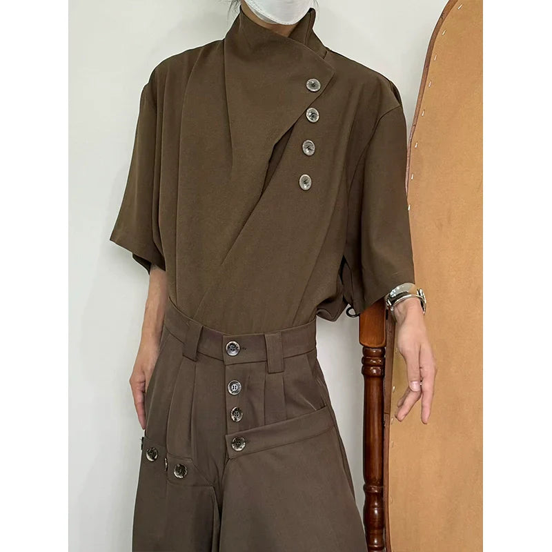 Asymmetry Button Design Short Sleeve Shirt
