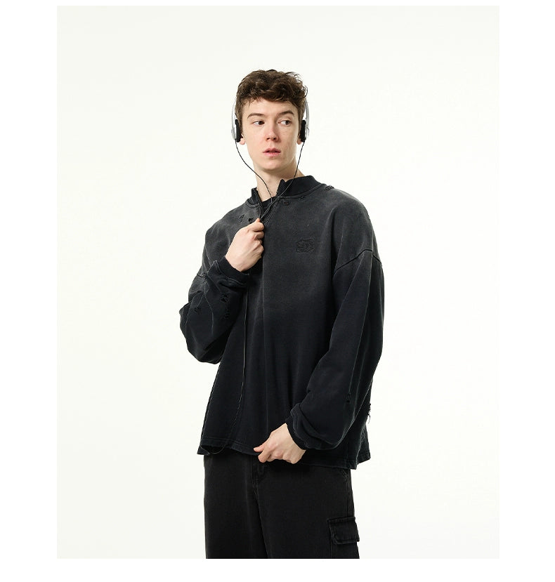 Ripped Half Zip Sweatshirt