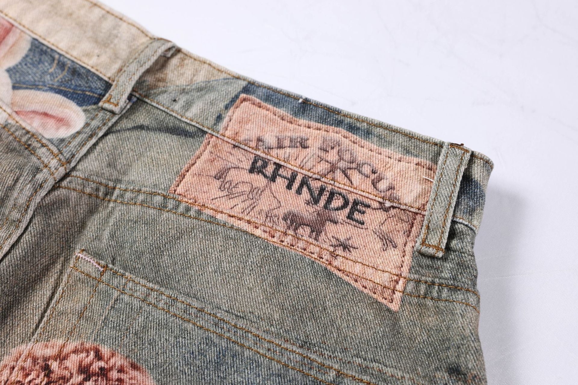 Washed 3D Graphic Print Wide Leg Denim Jeans