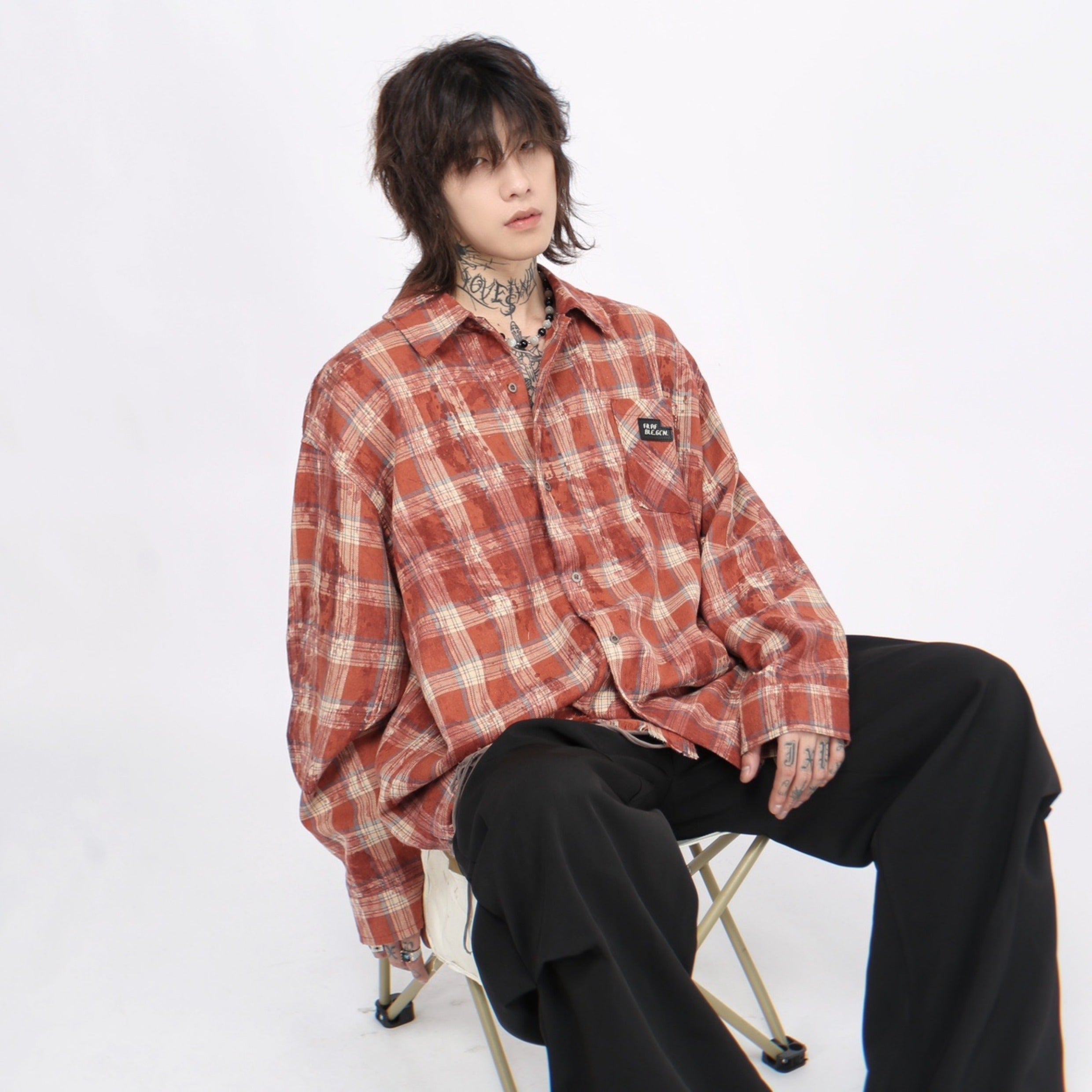 Label Design Tie Dyed Plaid Oversize Shirt
