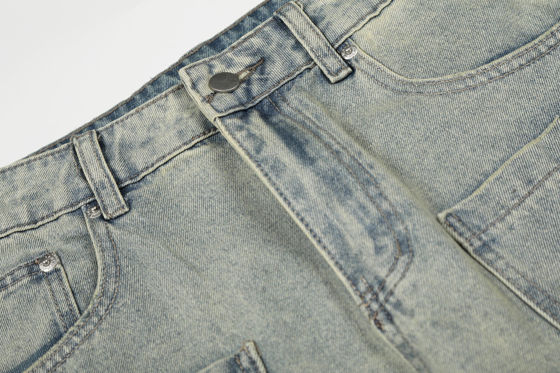 Washed Paint Pocket Wide Leg Denim Jeans