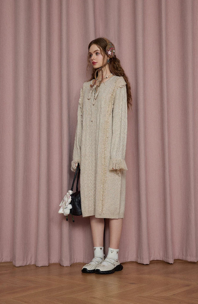 Robe longue ample en maille torsadée texturée