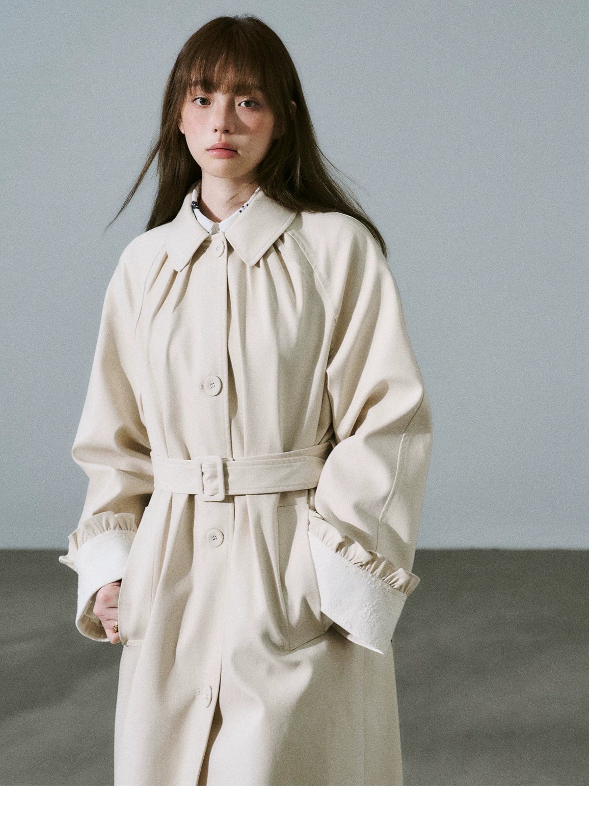 Lyocell Cotton Flower Bud Patchwork Ruffle Coat