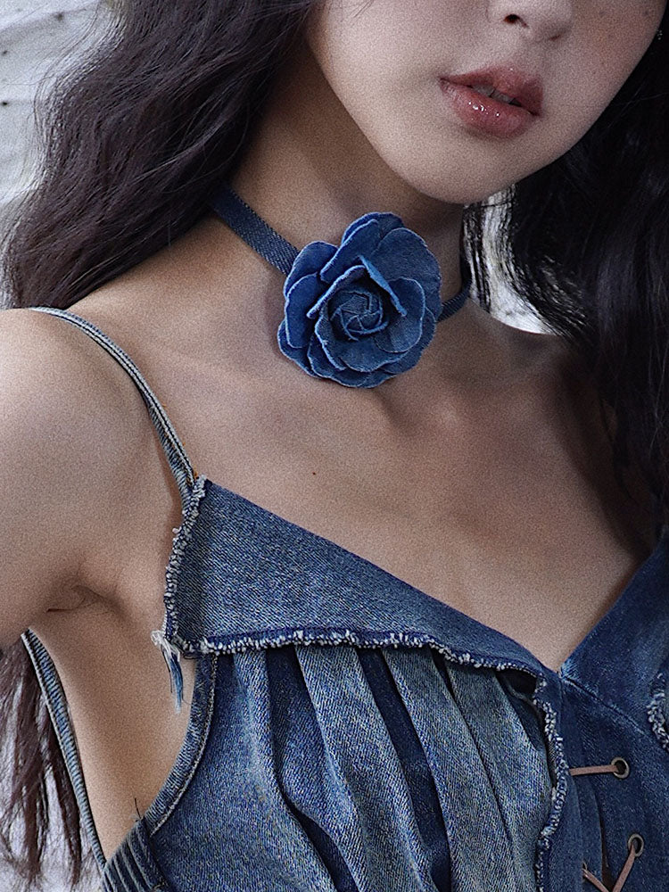 Denim Rose Necklace